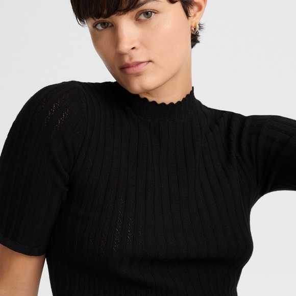 Madewell Pointelle-Stitch Mockneck Sweater Tee Abyss Black Size XXS 2XS NWT - Picture 4 of 11